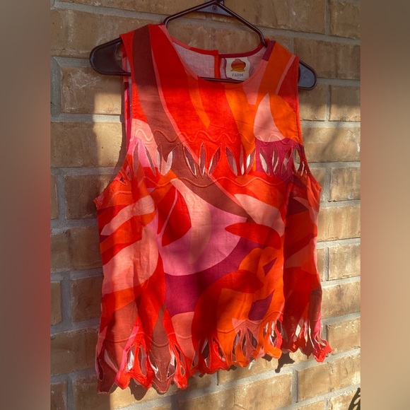 Farm Rio, Anthropologie, Sleeveless Cutout Linen Shell Top, Medium - Picture 7 of 12